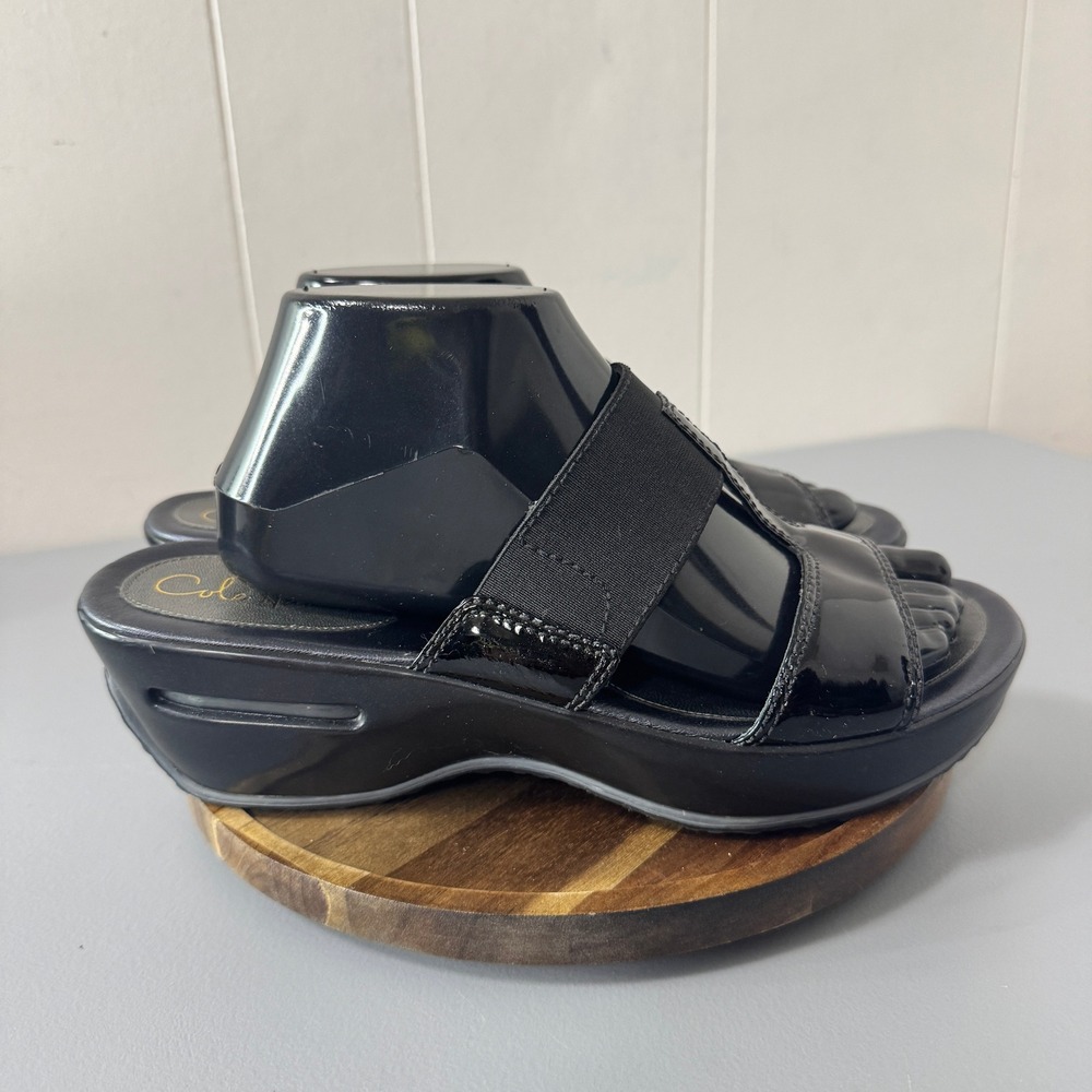 Cole Haan Black Patent Leather Nike Air Platform Wedge Slide Sandals 10B